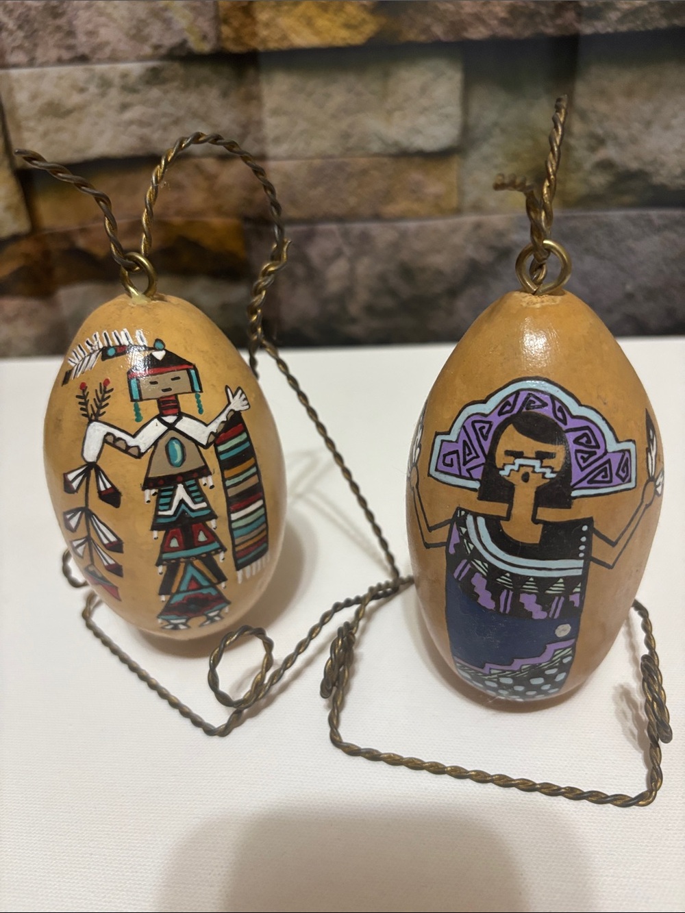 Handmade Southwest Kachina Painted Gourd Ornaments - Set of 2 Folk Art